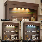 Mobile Credenza da Cucina alto 183 cm con Luci LED, Buffet con Portabottiglie, Ripiano in Vetro e Supporto per Microonde per Sala da Pranzo