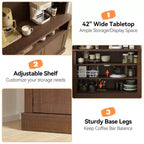 Mobile Credenza da Cucina alto 183 cm con Luci LED, Buffet con Portabottiglie, Ripiano in Vetro e Supporto per Microonde per Sala da Pranzo