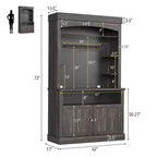 Mobile Credenza da Cucina alto 183 cm con Luci LED, Buffet con Portabottiglie, Ripiano in Vetro e Supporto per Microonde per Sala da Pranzo