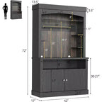 Mobile Credenza da Cucina alto 183 cm con Luci LED, Buffet con Portabottiglie, Ripiano in Vetro e Supporto per Microonde per Sala da Pranzo