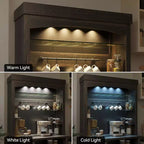 Mobile Credenza da Cucina alto 183 cm con Luci LED, Buffet con Portabottiglie, Ripiano in Vetro e Supporto per Microonde per Sala da Pranzo