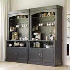 Mobile Credenza da Cucina alto 183 cm con Luci LED, Buffet con Portabottiglie, Ripiano in Vetro e Supporto per Microonde per Sala da Pranzo