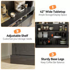 Mobile Credenza da Cucina alto 183 cm con Luci LED, Buffet con Portabottiglie, Ripiano in Vetro e Supporto per Microonde per Sala da Pranzo