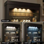 Mobile Credenza da Cucina alto 183 cm con Luci LED, Buffet con Portabottiglie, Ripiano in Vetro e Supporto per Microonde per Sala da Pranzo