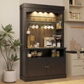72 Tall Farmhouse Coffee Bar Cabinet w/ LED Lights, Kitchen Sideboard Buffet w/ Wine Rack, Glass Shelf & Microwave Stand for Dining Room