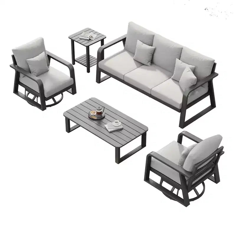 GDFStudio Baldwin Set da Divano da Giardino Moderno a 5 Pezzi in Alluminio con 2 Tavolini da Caffè e 2 Poltrone Girevoli