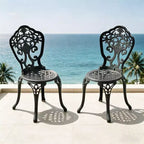 Set of 2 Cast Aluminum Patio Dining Chairs, Black Rust Resistant Frame with Ornate Carved Design