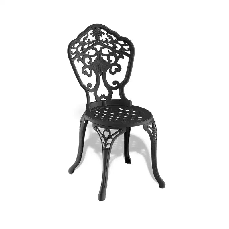 Set di 2 sedie da pranzo da esterno in alluminio pressofuso, telaio nero resistente alla ruggine con intagli ornamentali
