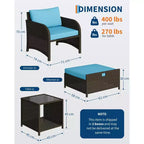 Set di mobili da giardino da 5 pezzi con struttura in vimini di PE, sedute da esterno per tutte le stagioni per giardino, balcone e patio