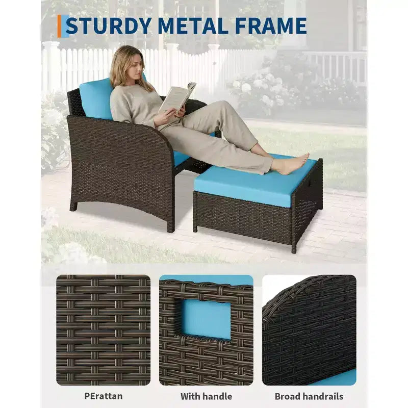 Set di mobili da giardino da 5 pezzi con struttura in vimini di PE, sedute da esterno per tutte le stagioni per giardino, balcone e patio