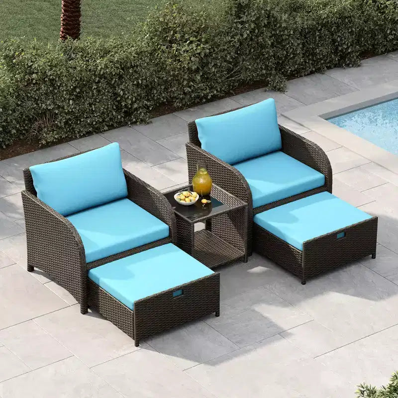 Set di mobili da giardino da 5 pezzi con struttura in vimini di PE, sedute da esterno per tutte le stagioni per giardino, balcone e patio