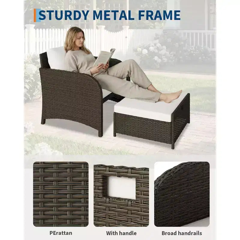 Set di mobili da giardino da 5 pezzi con struttura in vimini di PE, sedute da esterno per tutte le stagioni per giardino, balcone e patio