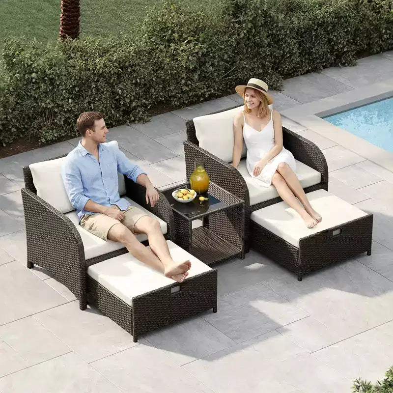 Set di mobili da giardino da 5 pezzi con struttura in vimini di PE, sedute da esterno per tutte le stagioni per giardino, balcone e patio