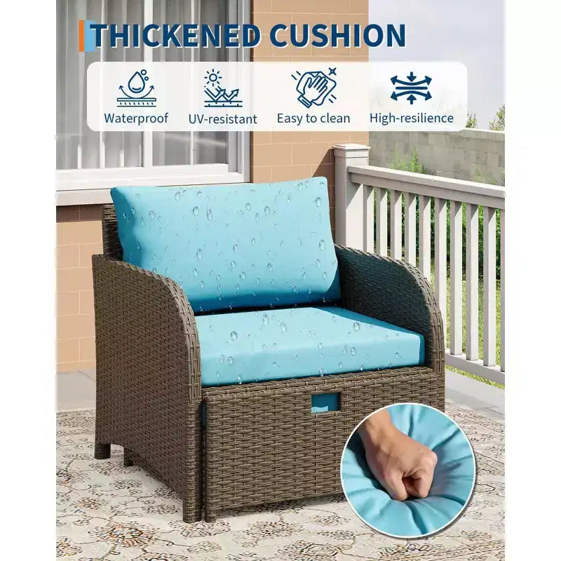 Set di mobili da giardino da 5 pezzi con struttura in vimini di PE, sedute da esterno per tutte le stagioni per giardino, balcone e patio