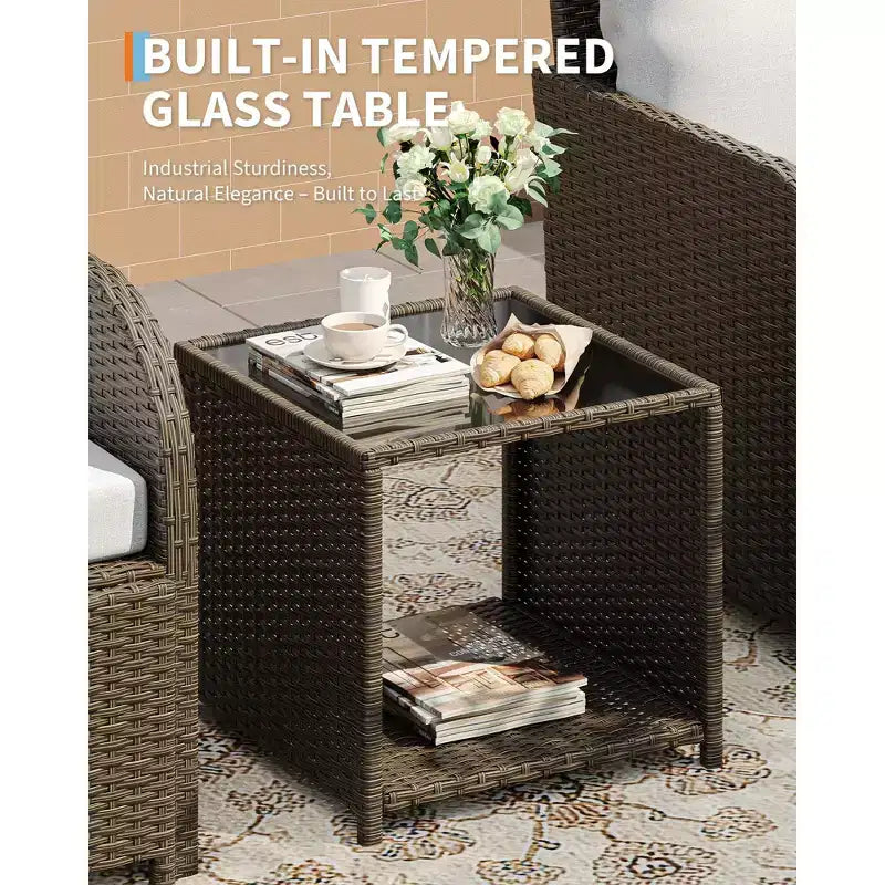 Set di mobili da giardino da 5 pezzi con struttura in vimini di PE, sedute da esterno per tutte le stagioni per giardino, balcone e patio
