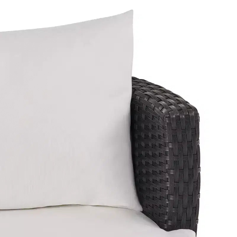 ModernLuxe Set da 3 pezzi per conversazione da esterno, Set da conversazione in vimini per patio, sedie in rattan PE con cuscini e tavolo in vetro temperato