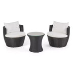 ModernLuxe Set da 3 pezzi per conversazione da esterno, Set da conversazione in vimini per patio, sedie in rattan PE con cuscini e tavolo in vetro temperato