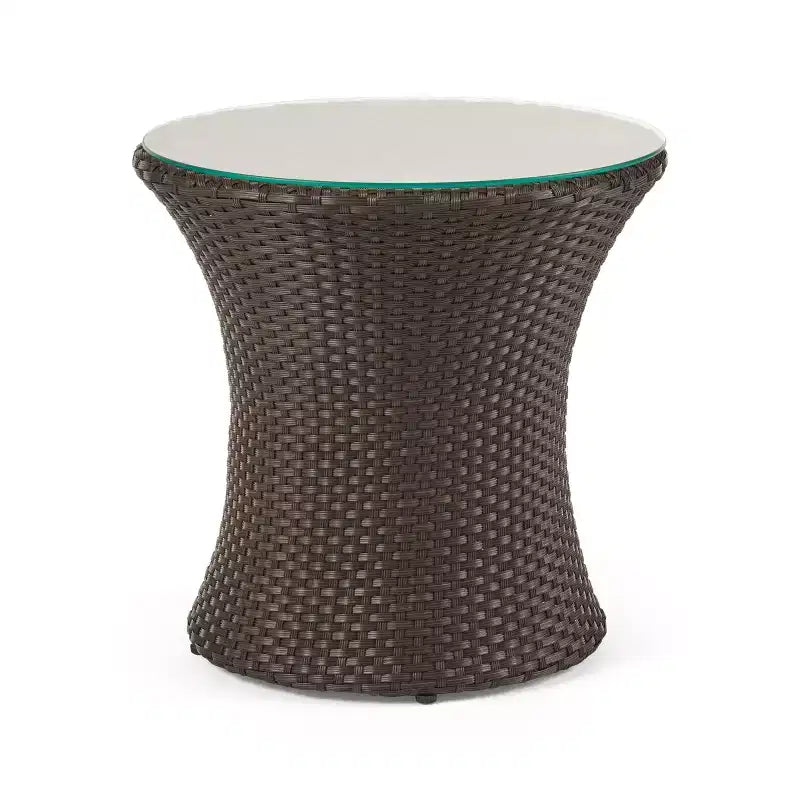 ModernLuxe Set da 3 pezzi per conversazione da esterno, Set da conversazione in vimini per patio, sedie in rattan PE con cuscini e tavolo in vetro temperato