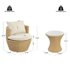 ModernLuxe Set da 3 pezzi per conversazione da esterno, Set da conversazione in vimini per patio, sedie in rattan PE con cuscini e tavolo in vetro temperato