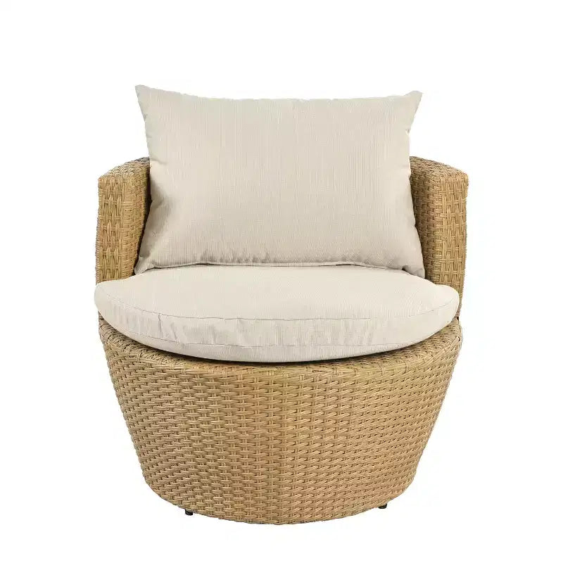 ModernLuxe Set da 3 pezzi per conversazione da esterno, Set da conversazione in vimini per patio, sedie in rattan PE con cuscini e tavolo in vetro temperato