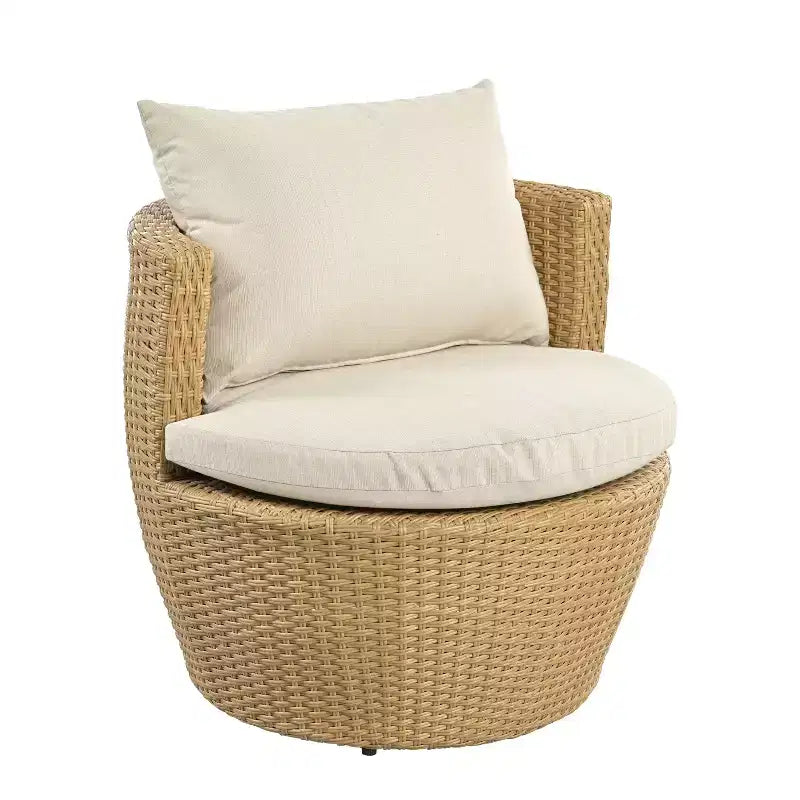 ModernLuxe Set da 3 pezzi per conversazione da esterno, Set da conversazione in vimini per patio, sedie in rattan PE con cuscini e tavolo in vetro temperato