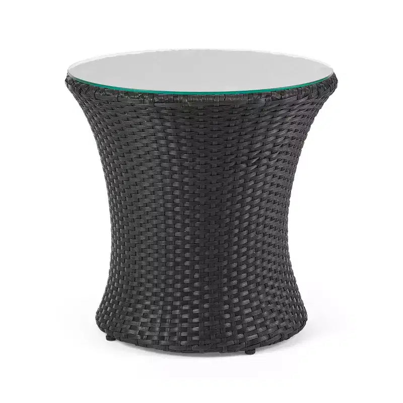 ModernLuxe Set da 3 pezzi per conversazione da esterno, Set da conversazione in vimini per patio, sedie in rattan PE con cuscini e tavolo in vetro temperato