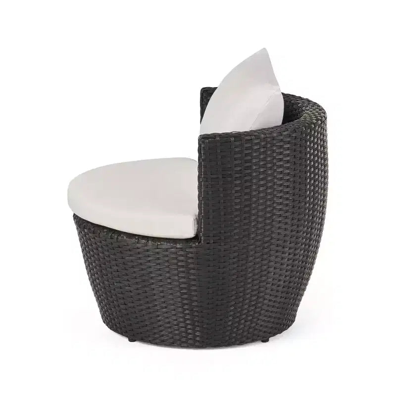 ModernLuxe Set da 3 pezzi per conversazione da esterno, Set da conversazione in vimini per patio, sedie in rattan PE con cuscini e tavolo in vetro temperato