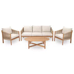 Christopher Knight Home Adewale – Ensemble de jardin moderne 4 pièces en acacia avec coussins, table à lattes et design en corde