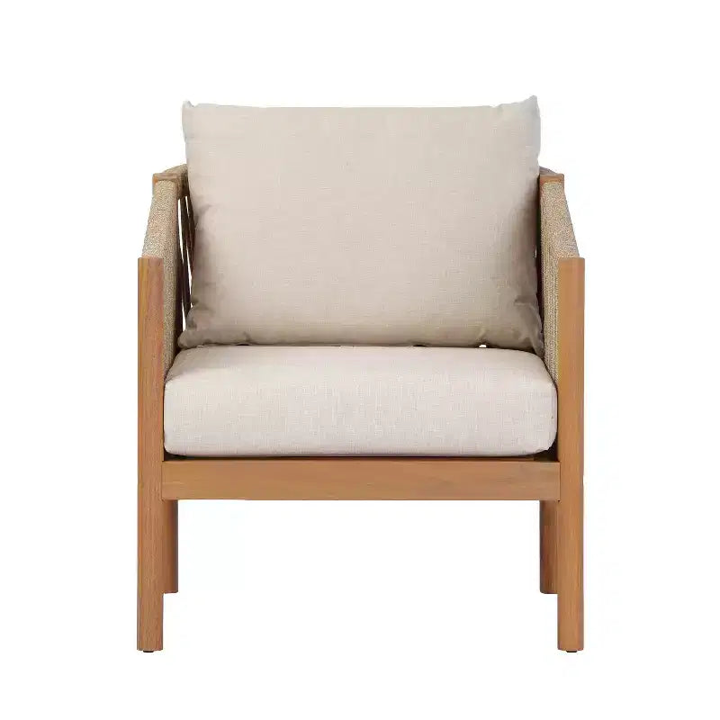 Christopher Knight Home Adewale – Ensemble de jardin moderne 4 pièces en acacia avec coussins, table à lattes et design en corde