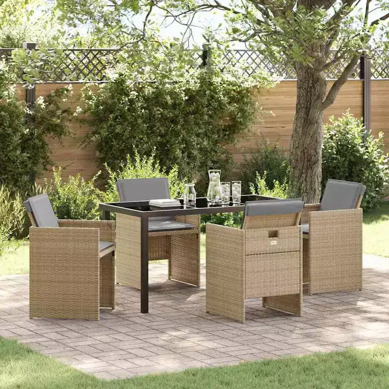 vidaXL Set da pranzo da giardino con cuscini 5 pz Rattan PE Beige