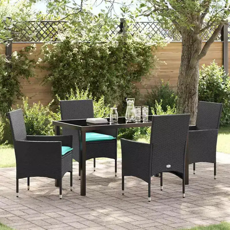 vidaXL Set tavolo e sedie con cuscini 5 pz Rattan PE nero