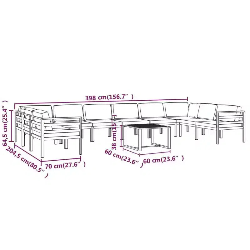 vidaXL Set Lounge da Esterno 11 pz con Cuscini Alluminio Antracite