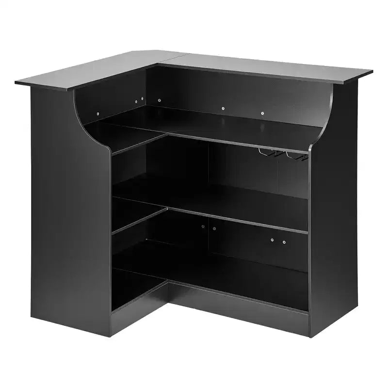 VEVOR Home Bar Unit, L-Shaped Wine Bar Cabinet Table 4-Tier with Storage Shelves, Wine Glass Holder, 300lbs Max Capacity, Wood Liquor Cabinet,Black