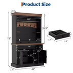 Credenza da fattoria per angolo caffè con luci a LED alta 183 cm, ripiani regolabili, ante e cassetto, ripiano in vetro, ampio spazio contenitore per buffet