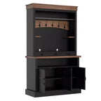 Credenza da fattoria per angolo caffè con luci a LED alta 183 cm, ripiani regolabili, ante e cassetto, ripiano in vetro, ampio spazio contenitore per buffet