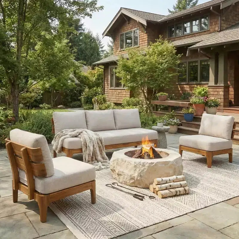 Christopher Knight Home Nikhil Set da 3 Pezzi Moderno da Patio in Acacia con Cuscini (Tavolo Non Incluso)