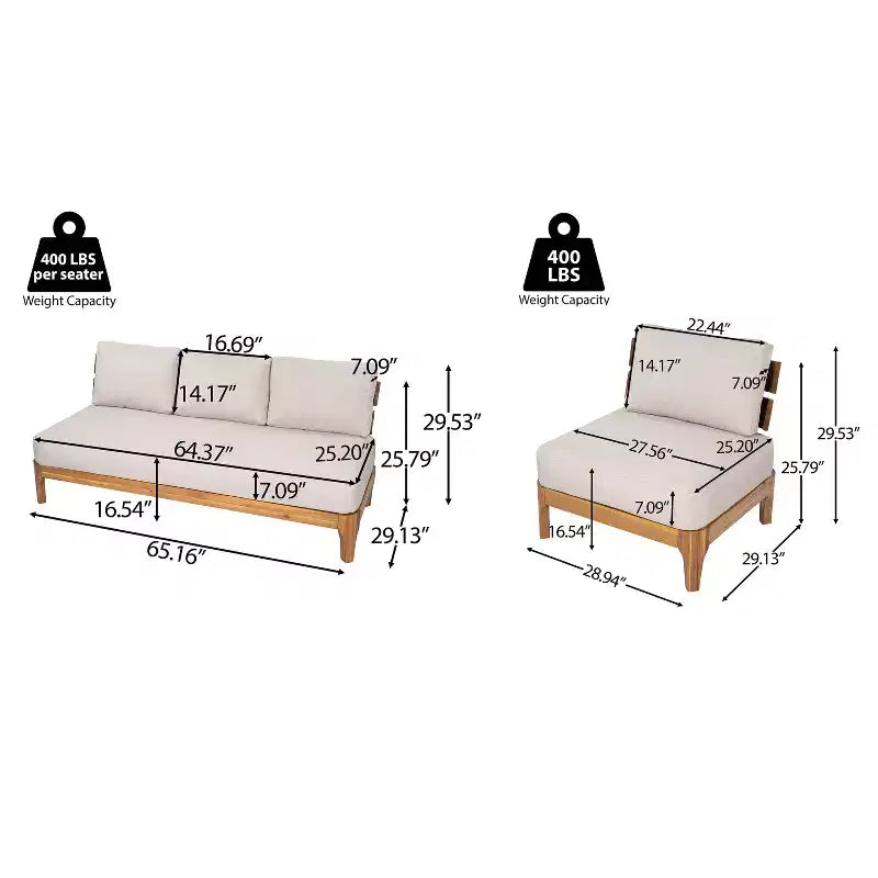 Christopher Knight Home Nikhil Set da 3 Pezzi Moderno da Patio in Acacia con Cuscini (Tavolo Non Incluso)
