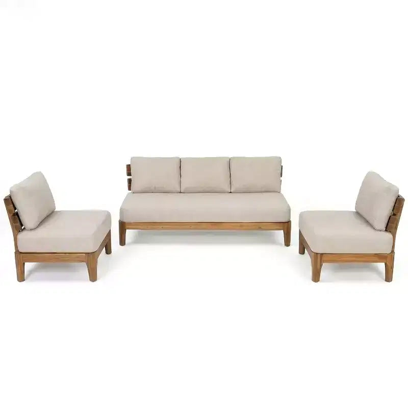 Christopher Knight Home Nikhil Set da 3 Pezzi Moderno da Patio in Acacia con Cuscini (Tavolo Non Incluso)