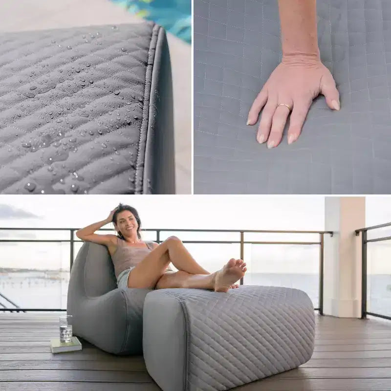 Ensemble de mobilier de jardin Big Joe Solvana, canapé sectionnel 3 pièces en cuir cousu avec silicone au toucher frais et résistant aux intempéries, gris clair de lune