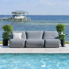 Ensemble de mobilier de jardin Big Joe Solvana, canapé sectionnel 3 pièces en cuir cousu avec silicone au toucher frais et résistant aux intempéries, gris clair de lune