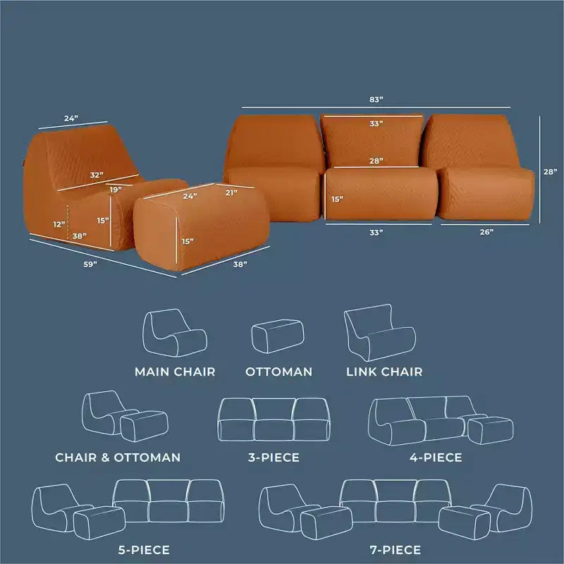 Set di mobili da esterno Big Joe Solvana, divano in pelle cucita in silicone Cool Touch resistente alle intemperie, componibile 5 pezzi, color sabbia miele