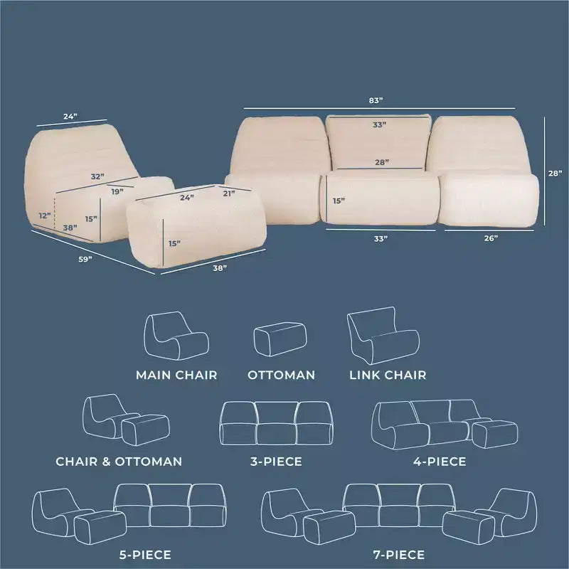 Set Mobili da Giardino Solvana Big Joe, Divano in Tessuto Performance Linen Resistente alle Intemperie, Sezionale 5 Pezzi, Crema Soleggiata