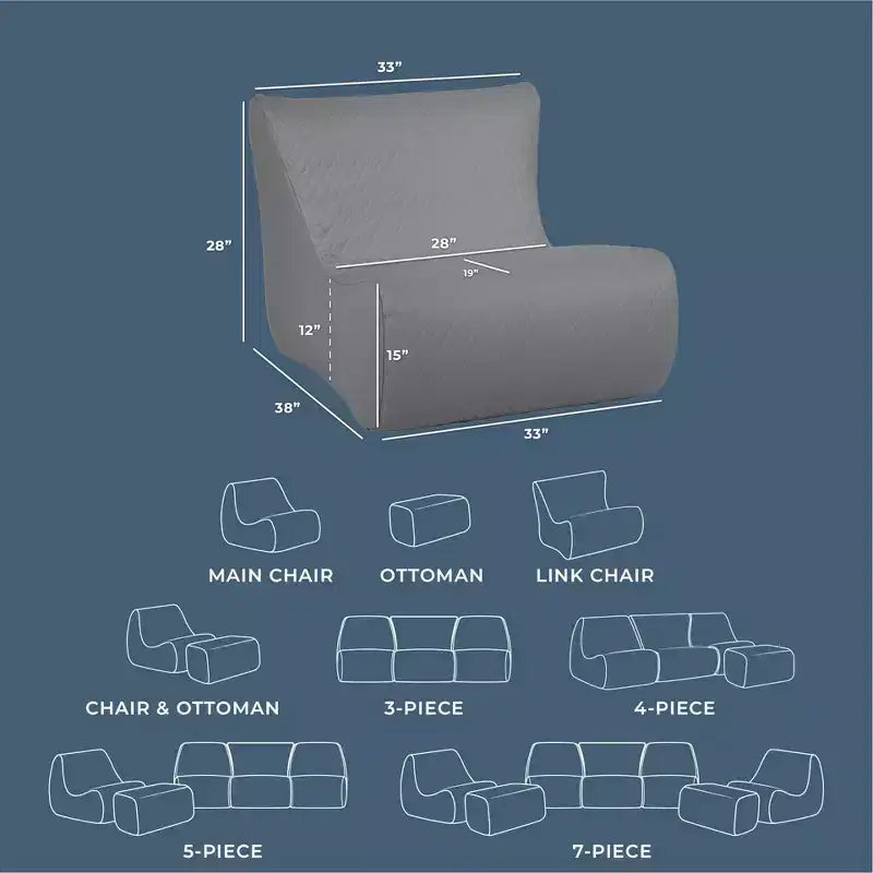 Set mobili da esterno Big Joe Solvana, Pelle trapuntata in silicone Weather-Resistant Cool Touch, Sedia Link, Grigio chiaro di luna