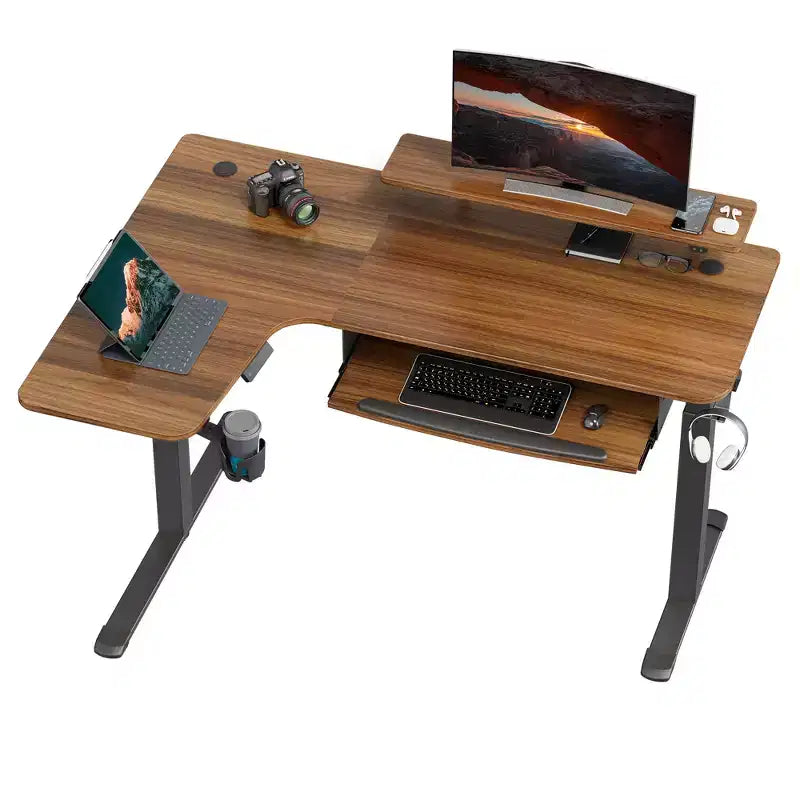 Bureau assis-debout en forme de L EUREKA ERGONOMIC 60x23 avec accessoires