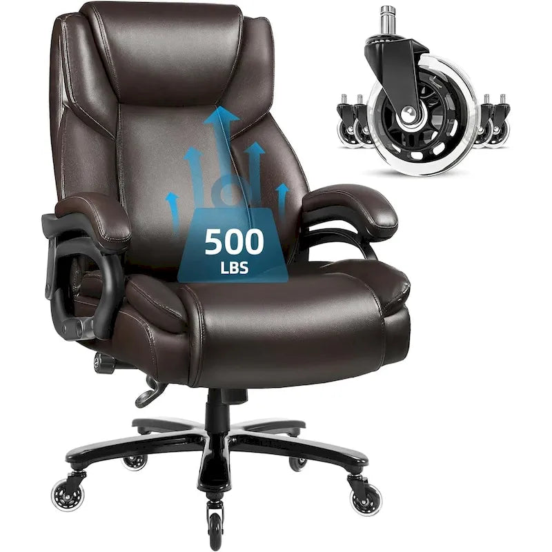 Sedia da Ufficio Direzionale Bossin Extra Large, 500 libbre, Ergonomica con Supporto Lombare Regolabile, Schienale Alto in Pelle PU, per Computer