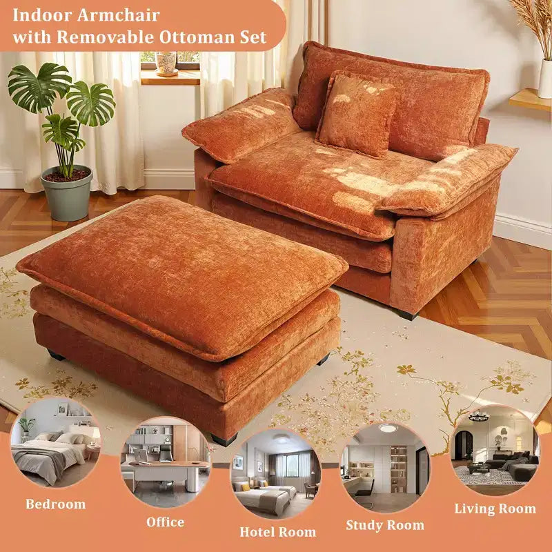 Fauteuil d'appoint surdimensionné en chenille EHMKNP avec pouf