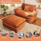 Fauteuil d'appoint surdimensionné en chenille EHMKNP avec pouf