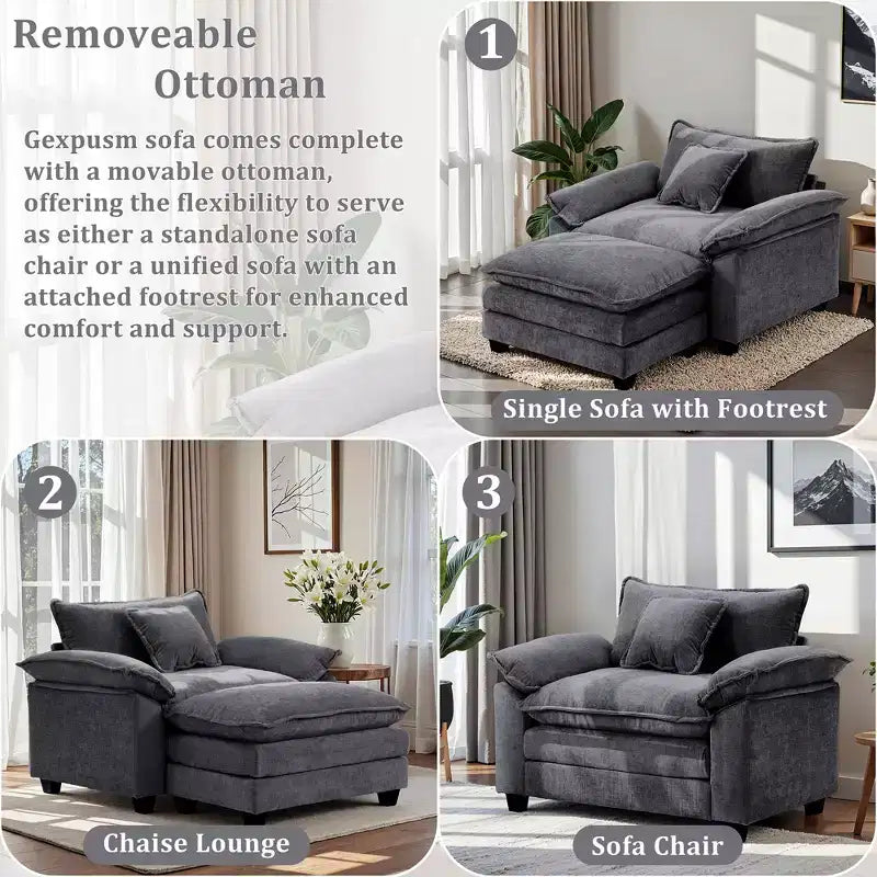 Fauteuil d'appoint surdimensionné en chenille EHMKNP avec pouf