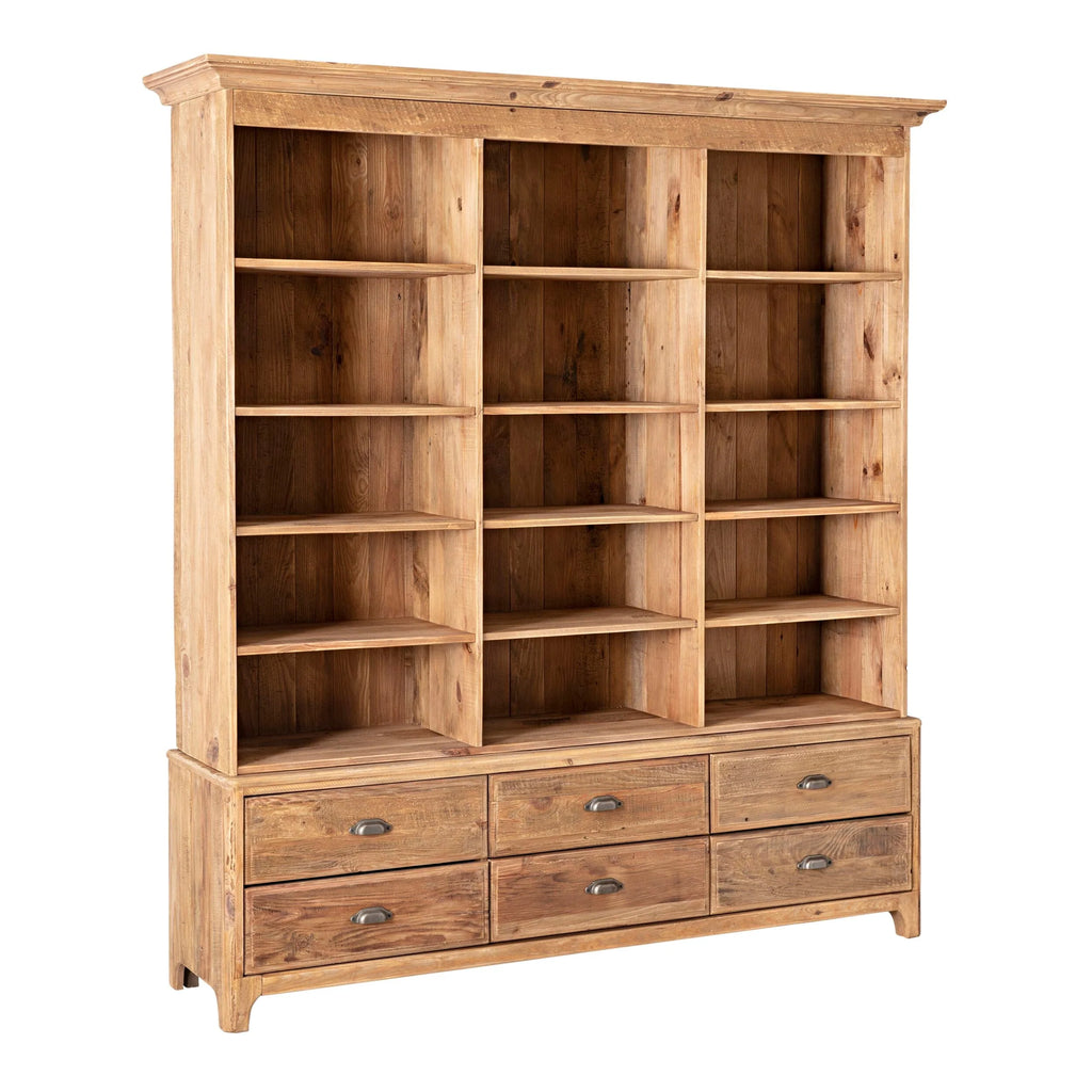Meuble bibliothèque Kalise avec 6 tiroirs en bois de récupération marron vintage