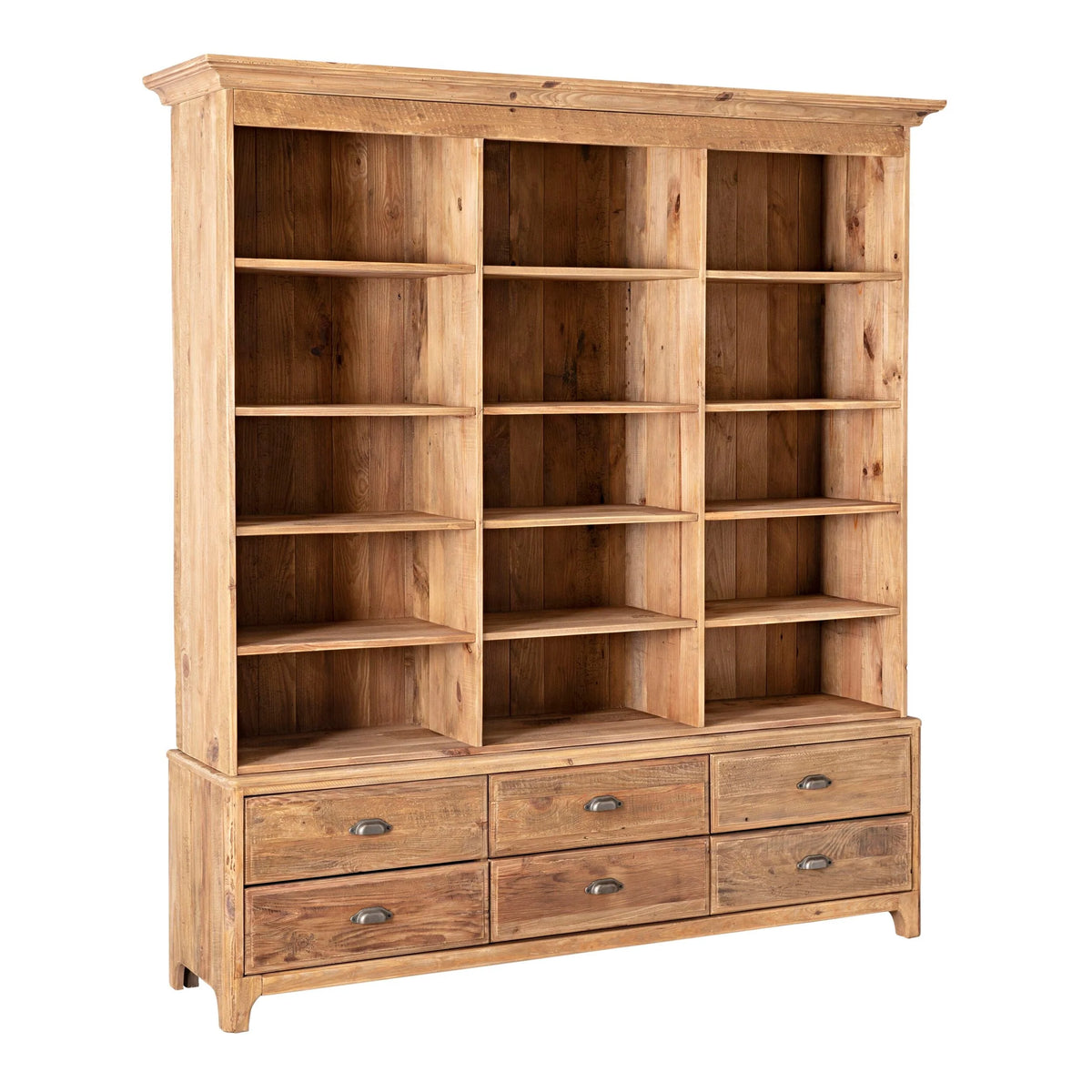 Meuble bibliothèque Kalise avec 6 tiroirs en bois de récupération marron vintage